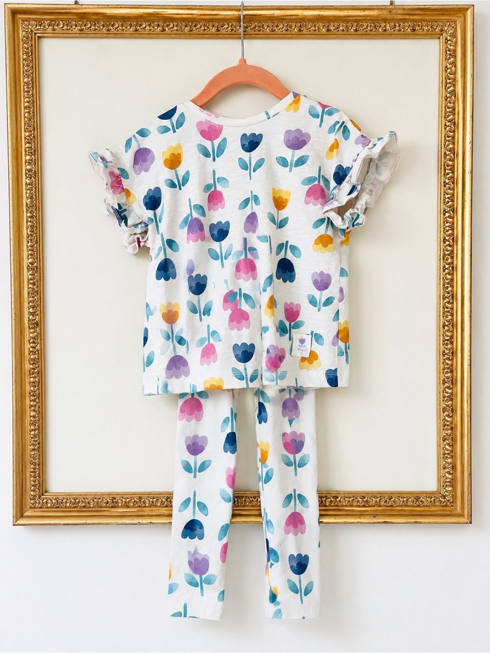 Mayoral White Pajama Set with Multicolor Tulip Print Kids
